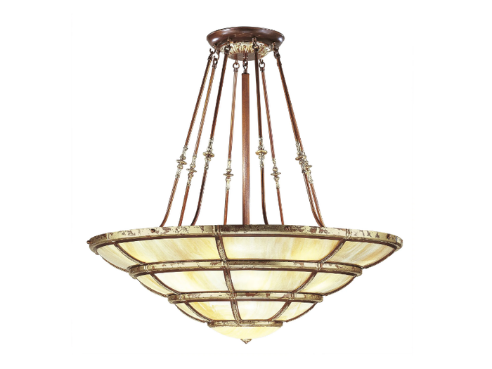 GIOTTO 1898/22 - Rust gold leaf finish chandelier with onyx glass _ Possoni Illuminazione